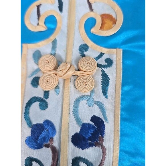 Vintage Golden Bee Embroidered Silk Blue Kimono Jacket + Pants Set Size 8 - Picture 9 of 16